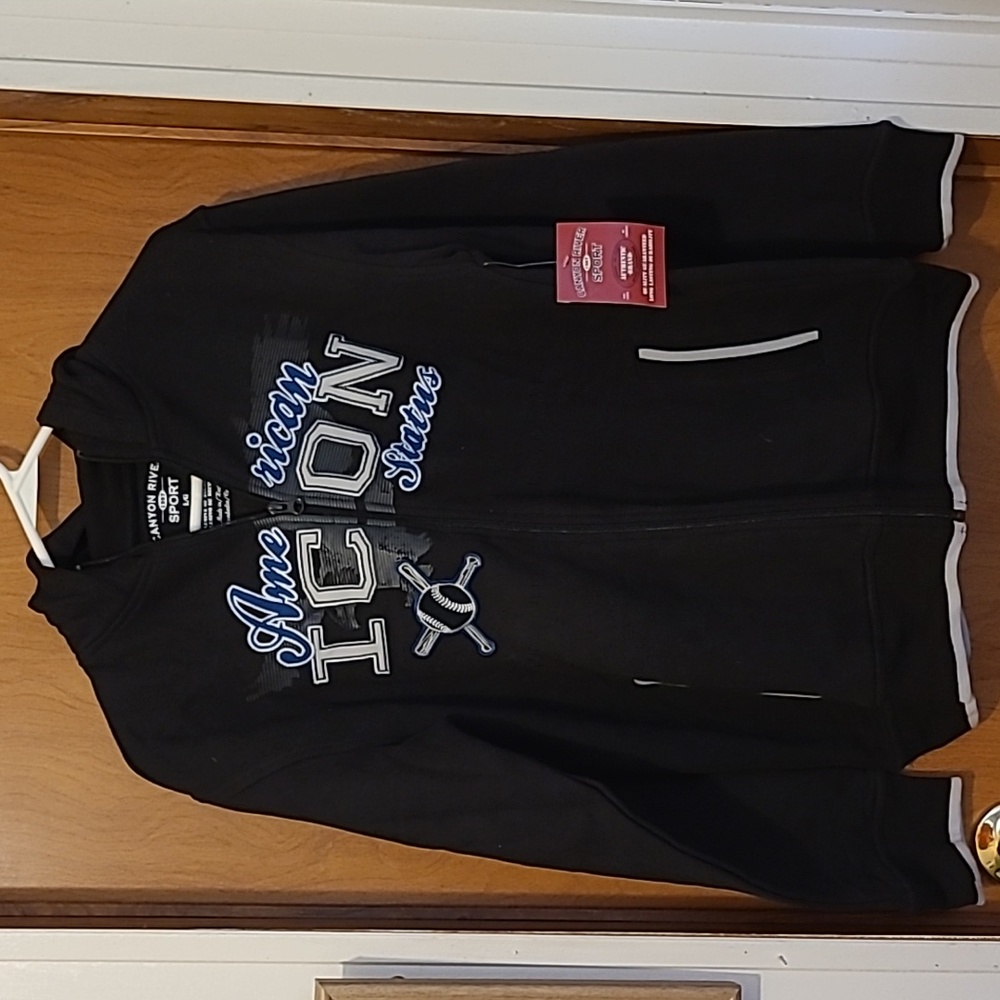 Canyon River Sport size boys L 14/16 black baseball  zip-up hoodie